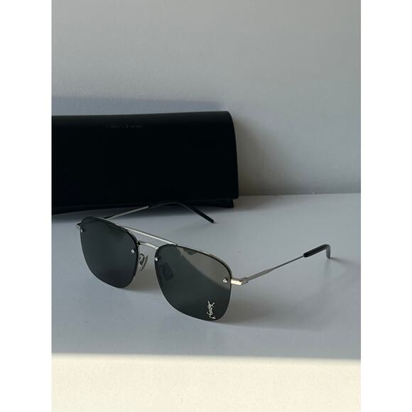 NEW Saint Laurent SL309M Aviator Sunglasses in Silver Grey - Picture 4 of 9